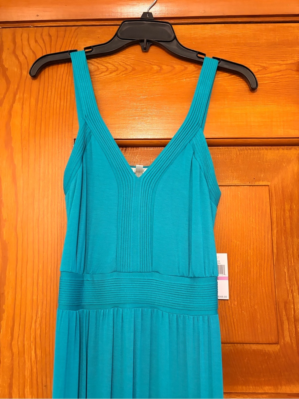 Spense Teal V-Neck Ribbed-Bodice Maxi Dress